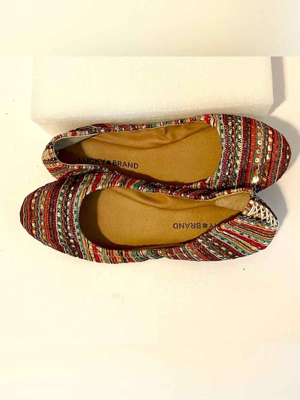 Lucky Brand Woven Sequin Stripe Ballet Flats